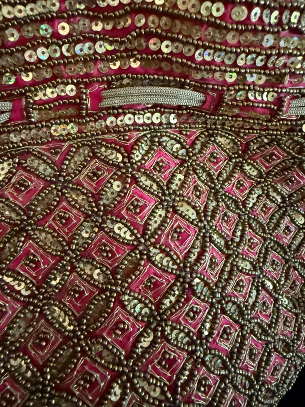 Vintage Pink Gold Beaded Evening Bag Clutch Boho Glam Formal Statement Purse - Picture 4 of 6